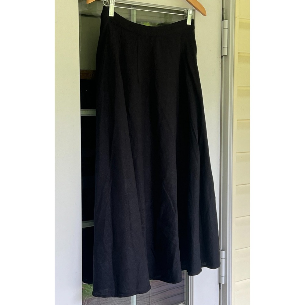 Black Linen Blend Midi A-Line Skirt Women Size 6 Minimalist Lined Quiet Luxury